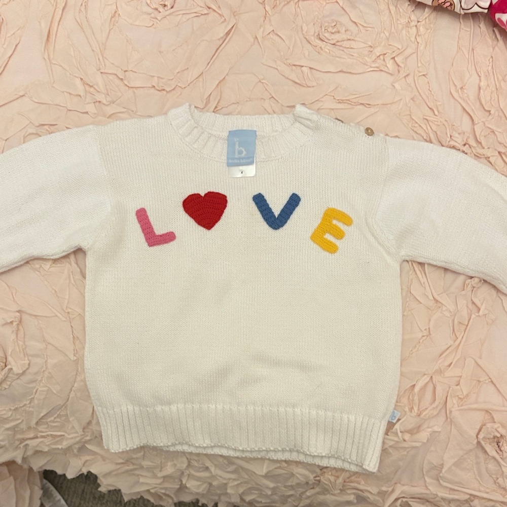 bella bliss White Sweater with Colorful LOVE Design